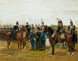 Francouzští kyrysníci drží bavorské vojáky v zajetí, 1875 od Jean Baptiste Edouard Detaille