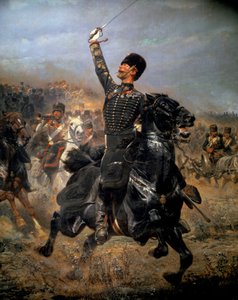 V baterii, kavalerie útok (1870). Obraz Edouard Detaille (1848-1912)