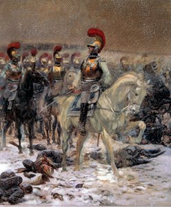 Ruské tažení z roku 1812: „Před útokem karabiniéři ve Winkowě““ Obraz Jean-Baptiste-Edouard Detaille (1848-1912) 19. století 0,89x0,79 m Paříž, Musee de l