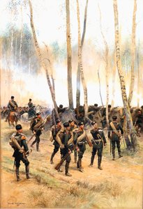 Voják na frontě, 1885 (čb, černá tuš a tělová barva na papíře) od Jean Baptiste Edouard Detaille