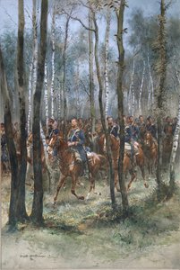 Vojáci na koních, 1884 (čb, černá tuš a tělová barva na papíře)