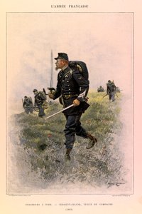 Typy a uniformy francouzské armády kapitána Julese Richarda, ilustrované Edouardem Detaillem (1848-1912): Foot Hunters: Sergeant Major in Field Dress in 1885, Private Collection od Jean Baptiste Edouard Detaille