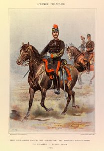 Typy a uniformy francouzské armády kapitána Julese Richarda, ilustroval Edouard Detaille (1848-1912): náčelník dělostřelecké eskadry velící divizním jezdeckým bateriím ve velkých šatech v roce 1887, soukromá sbírka od Jean Baptiste Edouard Detaille