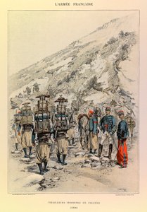 Typy a uniformy francouzské armády kapitána Julese Richarda, ilustrované Edouardem Detaillem (1848-1912): Indigenes Tirailleurs in Column v roce 1886, soukromá sbírka od Jean Baptiste Edouard Detaille