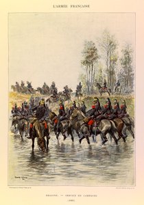 Typy a uniformy francouzské armády kapitána Julese Richarda, ilustrované Edouardem Detaillem (1848-1912): Draci; Polní služba v roce 1885, soukromá sbírka od Jean Baptiste Edouard Detaille