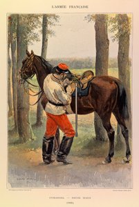 Typy a uniformy francouzské armády kapitána Julese Richarda, ilustrované Edouardem Detaillem (1848-1912): Kyrysník v malých šatech v roce 1885, soukromá sbírka od Jean Baptiste Edouard Detaille