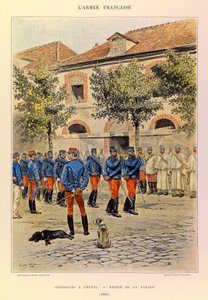 Typy a uniformy francouzské armády kapitána Julese Richarda, ilustrované Edouardem Detaillem (1848-1912): Lovci na koni; Defile de la parade en 1886, Collection Partiale od Jean Baptiste Edouard Detaille