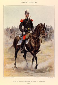Typy a uniformy francouzské armády kapitána Julese Richarda, ilustrované Edouardem Detaillem (1848-1912): Žák zvláštní vojenské školy: Kavalérie v roce 1885, Soukromá sbírka od Jean Baptiste Edouard Detaille