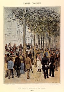 Typy a uniformy francouzské armády kapitána Julese Richarda, ilustrované Edouardem Detaillem (1848-1912): štáb ministra války v roce 1884, soukromá sbírka od Jean Baptiste Edouard Detaille