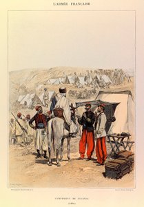Typy a uniformy francouzské armády kapitána Julese Richarda, ilustrované Edouardem Detaillem (1848-1912): Camp of Zouaves v roce 1886, soukromá sbírka od Jean Baptiste Edouard Detaille