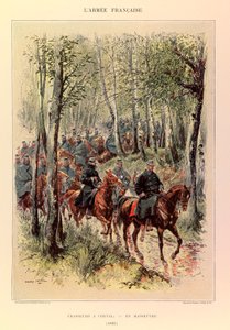 Typy a uniformy francouzské armády kapitána Julese Richarda, ilustrované Edouardem Detaillem (1848-1912): Lovci koně v manévru v roce 1885, soukromá sbírka od Jean Baptiste Edouard Detaille