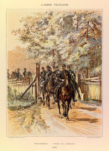 Typy a uniformy francouzské armády kapitána Julese Richarda, ilustrované Edouardem Detaillem (1848-1912): Četnictvo v polních šatech v roce 1887, soukromá sbírka od Jean Baptiste Edouard Detaille