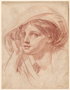 Hlava mladé ženy, asi 1785 (červená křída na bílém papíře) od Jean Baptiste Greuze