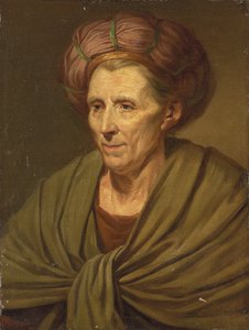 Portrét ženy, po poprsí, s hnědým turbanem a zeleným šátkem od Jean Baptiste Greuze