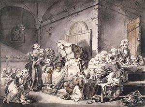 Školní učitel par Greuze, Jean-Baptiste (1725-1805). Pero, štětec, barva šedá a hnědá, akvarel na papíře, rozměr : 27,8x33,8, cca 1764-1765, State Hermitage, St. Petersburg od Jean Baptiste Greuze