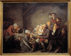 The Kings cake Rodina sdílející dort na slavnosti Epiphany. Obraz Jean Baptiste Greuze (1725-1805) 1774 Ne. 0,72x0,91 m Montpellier musee Fabre od Jean Baptiste Greuze