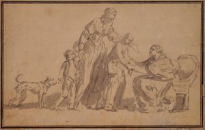Dvě děti a matku přivítala stará sestra od Jean Baptiste Greuze