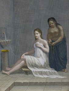 Turecká dívka, která si v lázních zaplétá vlasy, 18. století od Jean Baptiste Haussard