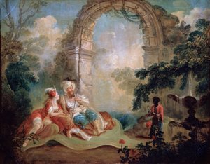 Turecký paša a odalisque, konec 18. nebo začátek 19. století.