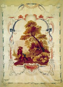 Z vlka se stal pastýř Ilustrace k bajce od Jean de La Fontaine. Gobelín Jeana Baptista Hueta (1745-1811) vyrobený v továrnách v Beauvais. Paříž 18. století, národní nábytek.