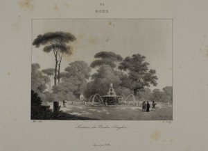 Fontána v zahradě Villa Borghese, Řím od Jean-Baptiste Isabey