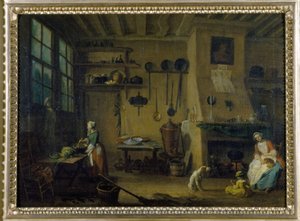 Buržoazní kuchyně - obraz J.B Lallemanda (1716 - 1803), konec 17. století, Muzeum výtvarného umění v Dijonu.