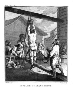 Trest velkým uzlíkem. Z Voyage en Sibérie, 1766