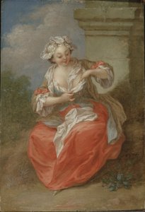 Young Girl Chasing Fleas, cca 1750 (olej na plátně) od Jean Baptiste Lebel