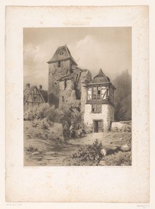 Horská vesnice se skupinou postav Kresby lavírovaným inkoustem na kameni (název série) Lavis od Huberta (název série na objektu) od Jean Baptiste Louis Hubert
