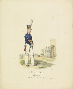 Adjutant švýcarského pluku, 1820-1825 Nederlandsche Armée Adjutant regimentu Swiss No. 29 (název na objektu) Vojenské kostýmy Nizozemského království. Věnováno Jeho Excelenci Willemu van Bylandtovi (název série o objektu