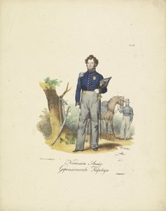 Kapitán ve výslužbě, 1820-1825 Nederlandsche Armée, Kapiteyn ve výslužbě (titul na objektu) Vojenské kostýmy Nizozemského království. Věnováno Jeho Excelenci Willemu van Bylandtovi (název série na objektu)
