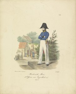 Důstojník zdravotnictví, 1820-1825 holandská armáda. 1. důstojník zdravotnictví Vojenské kostýmy Nizozemského království. Věnováno Jeho Excelenci Willemu van Bylandtovi (název série na objektu)