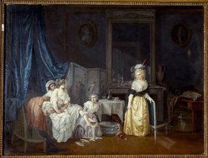 Záchod Mladá žena se s pomocí svých dívek chystá vykoupat. Obraz Jean Baptiste Mallet