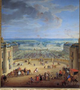 Les Ecuries při pohledu ze zámku ve Versailles, zachycený z mramorového nádvoří, Francoise d