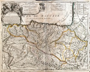 Mapa provincie Biskaj (Španělsko) a království Navarra (Francie) (rytina od Jean Baptiste Nolin