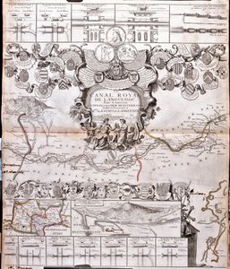 Mapa Canal du Midi s akvadukty (rytina od Jean Baptiste Nolin
