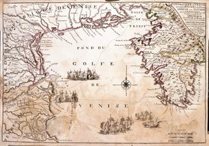 Mapa Benátského zálivu, Jaderské moře (rytina od Jean Baptiste Nolin