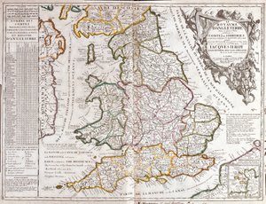 Mapa Anglického království za vlády Jakuba II. (rytina od Jean Baptiste Nolin