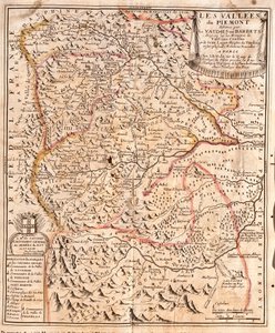 Mapa Piemontu (Itálie) (rytina od Jean Baptiste Nolin
