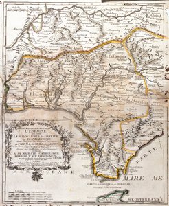 Mapa království Granada a Andalusie (Španělsko) (rytina od Jean Baptiste Nolin