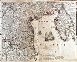 Mapa ústí Pádu v Itálii (rytina od Jean Baptiste Nolin