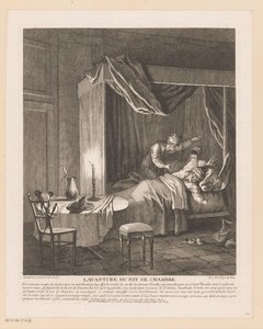 Člověk je probuzen tím, že se nad ním vyprázdní komora Lavanture du pot de chambre (název na objektu) Scény ze Scarronova Roman Comique (název série) od Jean Baptiste Oudry