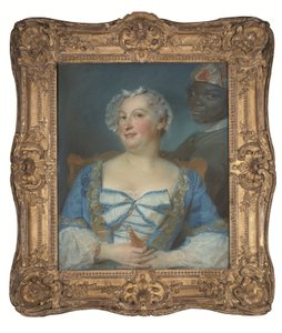 Portrét ženy v modrých šatech a jejího černého sluhy od Jean Baptiste Perronneau