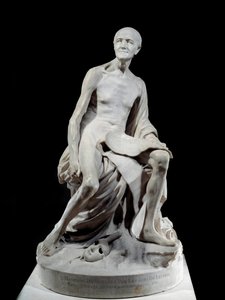 Francois-Marie Arouet dit Voltaire nu (1694-1778) Mramorová socha Jean-Baptiste Pigalle (1714-1785) 1776 Sun. 1,5 m Paříž, muzeum Louvre