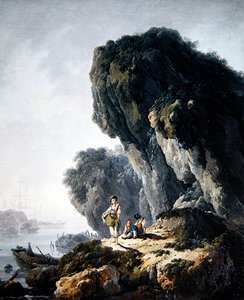 Pobřežní krajina s postavami na skále (olej na plátně) od Jean Baptiste Pillement