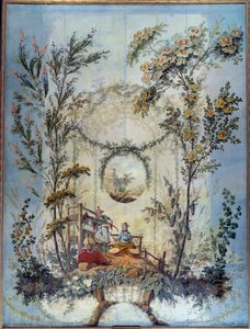 Chinoiserie: Dekorativní panel představující čínskou scénu, režie Jean Pillement (1728-1808)