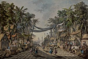 Trhová scéna v imaginárním orientálním přístavu, c. 1764 (olej na plátně) od Jean Baptiste Pillement