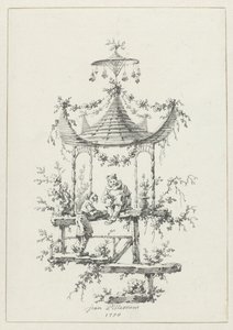 Ornamentální kompozice ve stylu chinoiserie Ornamentální vzory ve stylu chinoiserie pro Deuxième Cahier de six Baraques Chinoises (název série) od Jean Baptiste Pillement