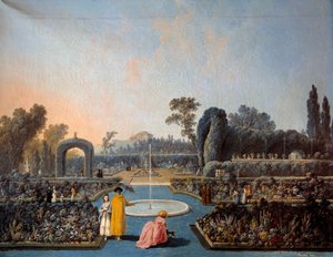 Pohled na zahrady Benfiky v Lisabonu Obraz Jeana Pillementa (1728-1808) 1785 Paříž, dekorativní umění