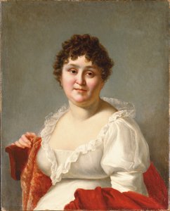 Portrét madame Regnaultové, po poprsí, v bílých šatech a tomelovém šátku (olej na plátně) od Jean Baptiste Regnault